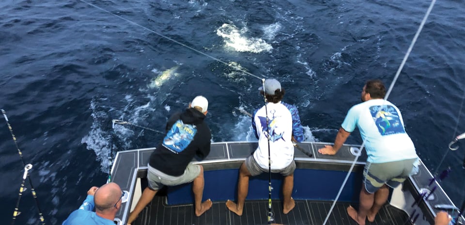 Crew reeling in a fish