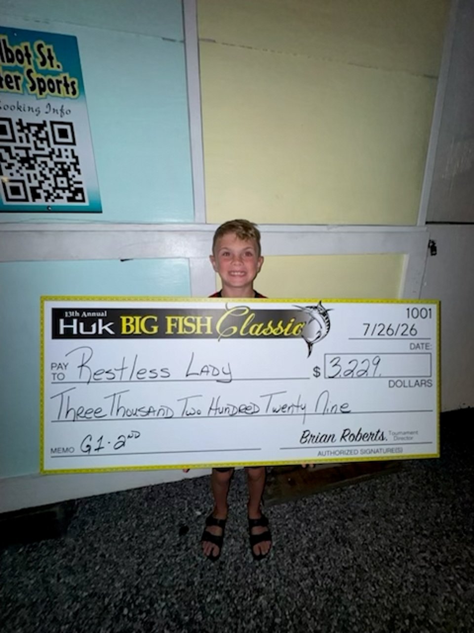Tournament winnings check